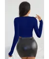ieg™ Kadın Mavi Uzun Kol Kare Yaka Crop Top Bluz