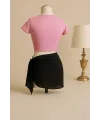 ieg™ Kadın Pembe Yarım Kol Crop ve Siyah Pareo 2li Set