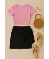 ieg™ Kadın Pembe Yarım Kol Crop ve Siyah Pareo 2li Set