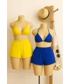 ieg™ Kadın Sarı ve Mavi Şortlu Belden ve Boyundan Bağlamalı Bikini Takımı