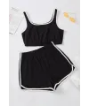 ieg™ Kadın Siyah Askılı Crop Top ve Şortlu Gecelik Takım