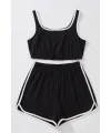 ieg™ Kadın Siyah Askılı Crop Top ve Şortlu Gecelik Takım