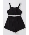 ieg™ Kadın Siyah Askılı Crop Top ve Şortlu Gecelik Takım