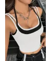 ieg™ Kadın Siyah Beyaz Çift Renk Çapraz Askılı Crop Top Bluz