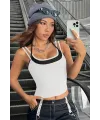 ieg™ Kadın Siyah Beyaz Çift Renk Çapraz Askılı Crop Top Bluz