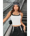 ieg™ Kadın Siyah Beyaz Çift Renk Çapraz Askılı Crop Top Bluz