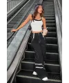ieg™ Kadın Siyah Beyaz Çift Renk Çapraz Askılı Crop Top Bluz