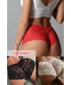 ieg™ Kadın Siyah Beyaz Kırmızı 3lü Paket Dantel Tanga Şort Külot