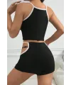 ieg™ Kadın Siyah Beyaz Şortlu Cut-Out Detaylı Gecelik Takımı