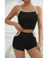 ieg™ Kadın Siyah Beyaz Şortlu Cut-Out Detaylı Gecelik Takımı