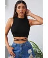 ieg™ Kadın Siyah Çapraz Bağlamalı Crop Top Büstiyer