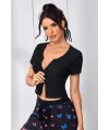 ieg™ Kadın Siyah Çift Fermuarlı Yarım Kol Crop Top Bluz