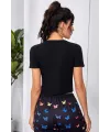 ieg™ Kadın Siyah Çift Fermuarlı Yarım Kol Crop Top Bluz