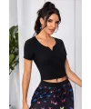 ieg™ Kadın Siyah Çift Fermuarlı Yarım Kol Crop Top Bluz