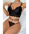 ieg™ Kadın Siyah Çift Sıra Çapraz Askılı Cut-Out Tanga Detaylı Şık Takım