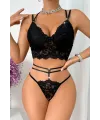 ieg™ Kadın Siyah Çift Sıra Çapraz Askılı Cut-Out Tanga Detaylı Şık Takım