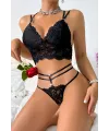 ieg™ Kadın Siyah Çift Sıra Çapraz Askılı Cut-Out Tanga Detaylı Şık Takım