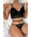 ieg™ Kadın Siyah Çift Sıra Çapraz Askılı Cut-Out Tanga Detaylı Şık Takım
