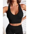 ieg™ Kadın Siyah Derin Göğüs Dekolteli Şık Crop Top Bluz
