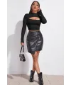 ieg™ Kadın Siyah Göğüs Dekolteli Uzun Kollu Cut Out Crop Top Bluz
