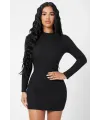 ieg™ Kadın Siyah Kaşkorse Balıkçı Yaka Uzun Kollu Bodycon Mini Elbise