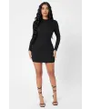 ieg™ Kadın Siyah Kaşkorse Balıkçı Yaka Uzun Kollu Bodycon Mini Elbise
