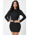 ieg™ Kadın Siyah Kaşkorse Balıkçı Yaka Uzun Kollu Bodycon Mini Elbise