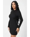 ieg™ Kadın Siyah Kaşkorse Balıkçı Yaka Uzun Kollu Bodycon Mini Elbise