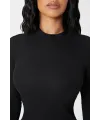 ieg™ Kadın Siyah Kaşkorse Balıkçı Yaka Uzun Kollu Bodycon Mini Elbise