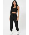 ieg™ Kadın Siyah Kaşkorse Cepli Jogger Eşofman Altı ve Crop Top Bluz