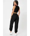 ieg™ Kadın Siyah Kaşkorse Cepli Jogger Eşofman Altı ve Crop Top Bluz