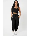 ieg™ Kadın Siyah Kaşkorse Cepli Jogger Eşofman Altı ve Crop Top Bluz