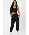 ieg™ Kadın Siyah Kaşkorse Cepli Jogger Eşofman Altı ve Crop Top Bluz