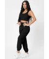 ieg™ Kadın Siyah Kaşkorse Cepli Jogger Eşofman Altı ve Crop Top Bluz