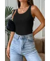 ieg™ Kadın Siyah Kolsuz Kalın Askılı Uzun Crop Top Bluz & Atlet