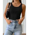 ieg™ Kadın Siyah Kolsuz Kalın Askılı Uzun Crop Top Bluz & Atlet
