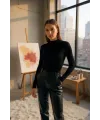 ieg™ Kadın Siyah Parmak Detaylı Esnek Uzun Kollu Body