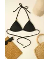 ieg™ Kadın Siyah Pedli Üçgen Bikini Üstü Halter Bağlamalı Aksesuarlı