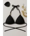 ieg™ Kadın Siyah Pedli Üçgen Bikini Üstü Halter Bağlamalı Aksesuarlı