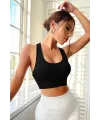 ieg™ Kadın Siyah Sırtı Çapraz Lastik Detaylı Crop Top Bluz