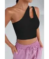 ieg™ Kadın Siyah Tek Omuz Cut Out Detaylı Crop Top Bluz