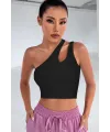 ieg™ Kadın Siyah Tek Omuz Cut Out Detaylı Crop Top Bluz