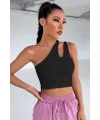 ieg™ Kadın Siyah Tek Omuz Cut Out Detaylı Crop Top Bluz