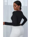 ieg™ Kadın Siyah Uzun Kollu Düğmeli Göğüs ve Göbek Dekolteli Crop Top Bluz