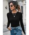 ieg™ Kadın Siyah Uzun Kollu Fit Basic Crop Top Bluz