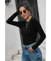 ieg™ Kadın Siyah Uzun Kollu Fit Basic Crop Top Bluz
