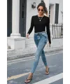 ieg™ Kadın Siyah Uzun Kollu Fit Basic Crop Top Bluz