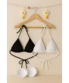 ieg™ Kadın Siyah ve Beyaz Minimal Kesim Üçgen Bikini Üstü
