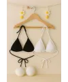 ieg™ Kadın Siyah ve Beyaz Minimal Kesim Üçgen Bikini Üstü