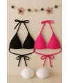 ieg™ Kadın Siyah ve Fuşya Minimal Kesim Üçgen Bikini Üstü